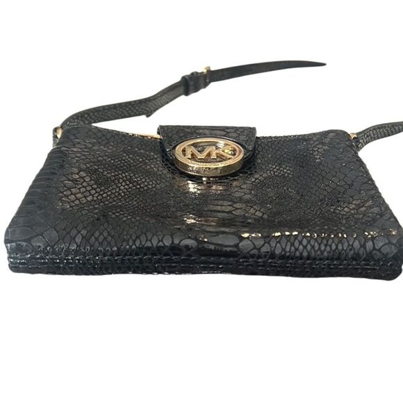 Michael Kors Fulton Black Python Embossed Leather Crossbody - Picture 4 of 16